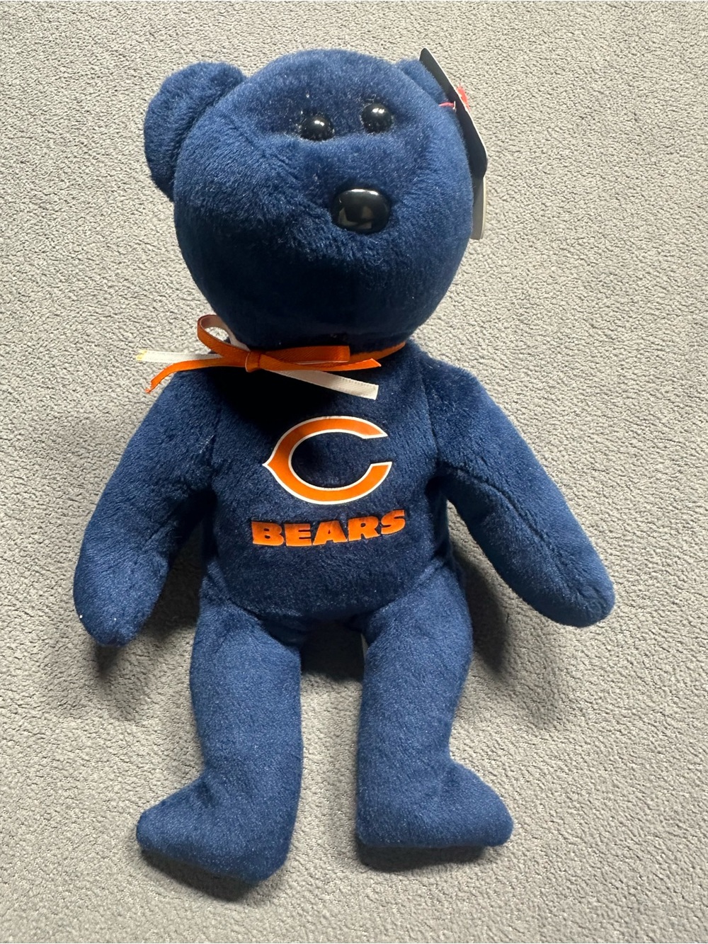 Ty Navy Blue Bears Plush with Orange Logo and Ribbon